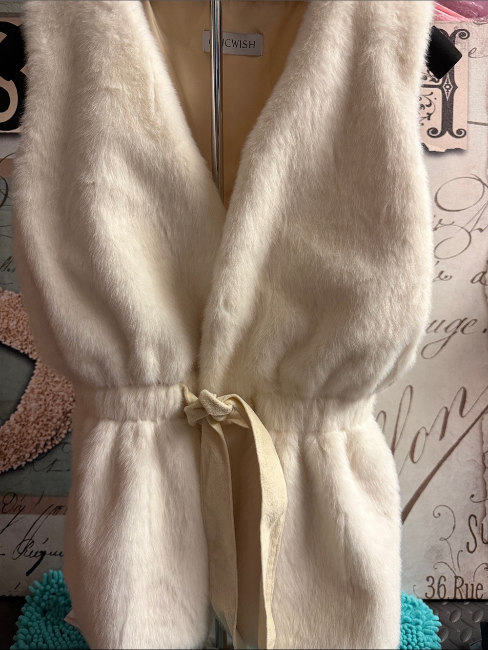 Chicwish Cream Faux Fur Sleeveless Cardigan with Tie